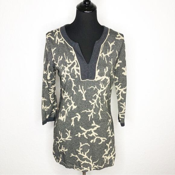 J McLaughlin gray tan metallic knit coral print sweater size Medium - Picture 1 of 15